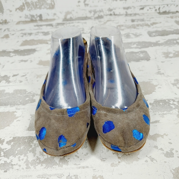 Georgina Goodman Suede Grey with Blue Dots Slip On Ballet Flats C186 - Picture 3 of 12